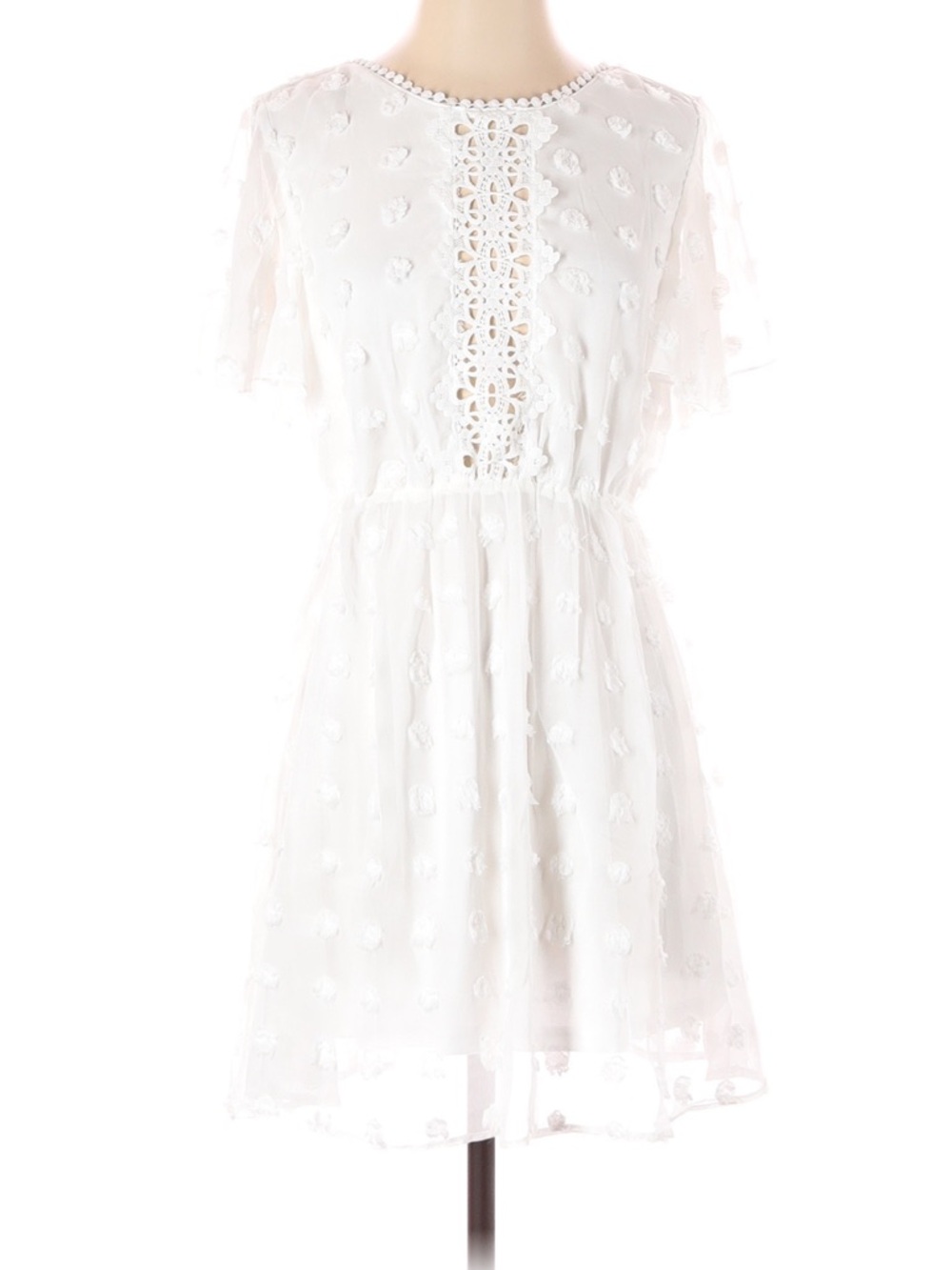 White Lace Open Back Tie Mini Dress M Cottagecore Bridal Shower